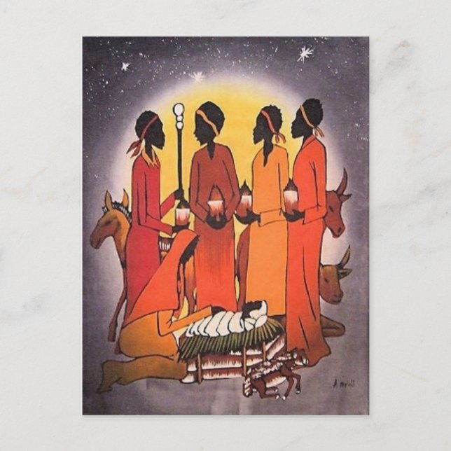 African Christmas Nativity Scene Holiday Postcard (Front)