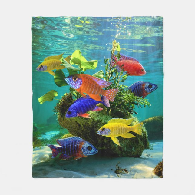 African Cichlids Peacock Cichlid Aquarium Art Fleece Blanket (Front)
