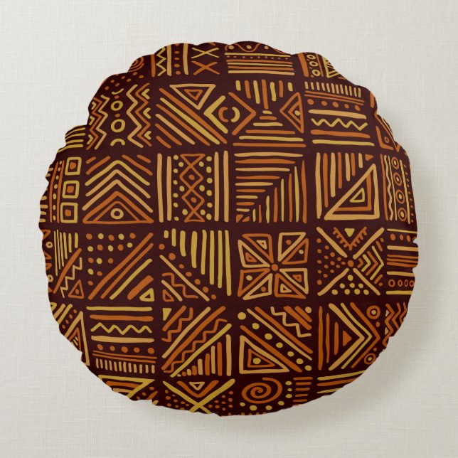 African clash seamless pattern in ethnic tribal st round pillow (Front)