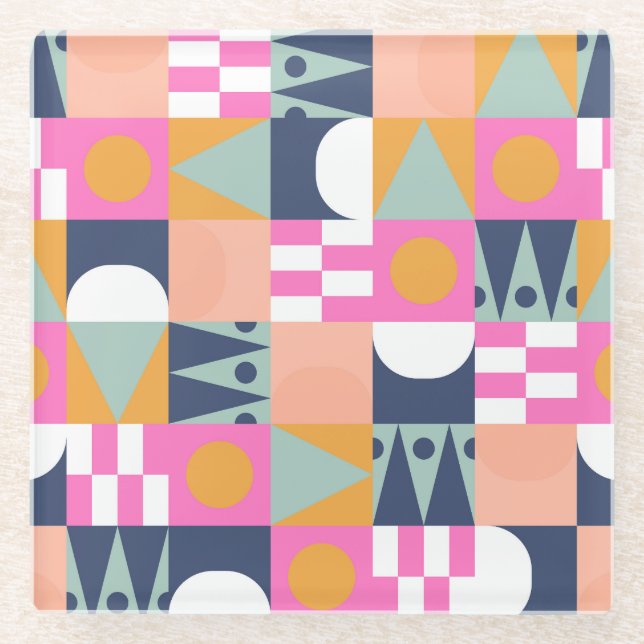 African colour block, geometric pattern. glass coaster (Front)