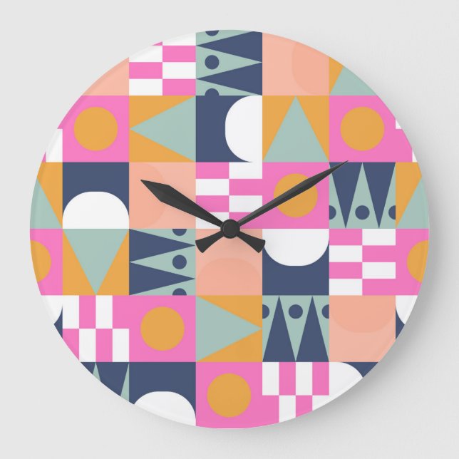 African colour block, geometric pattern. large clock (Front)