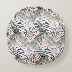 African, combo, skin, tiger, Jaguar, spotted, Round Pillow