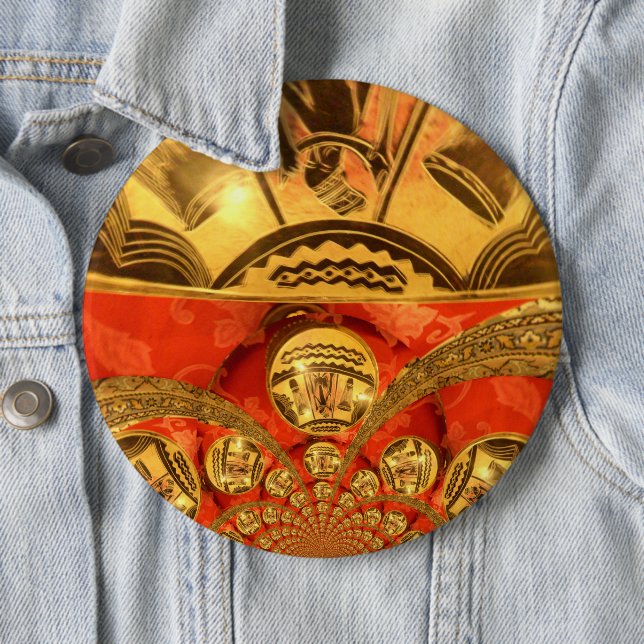 African Cultural Art: Rich Golden Red Design 6 Inch Round Button (In Situ)