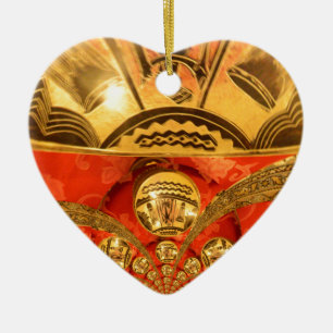 African Cultural Art: Rich Golden Red Design Ceramic Ornament