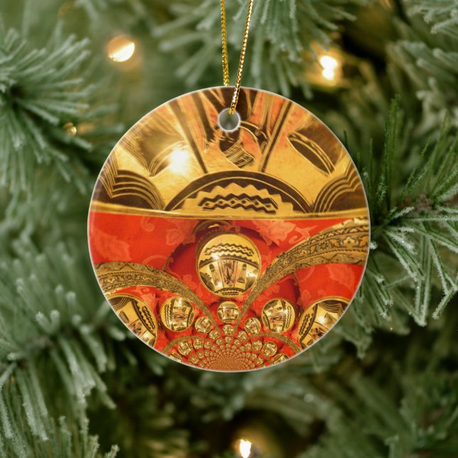 African Cultural Art: Rich Golden Red Design Ceramic Ornament (Tree)