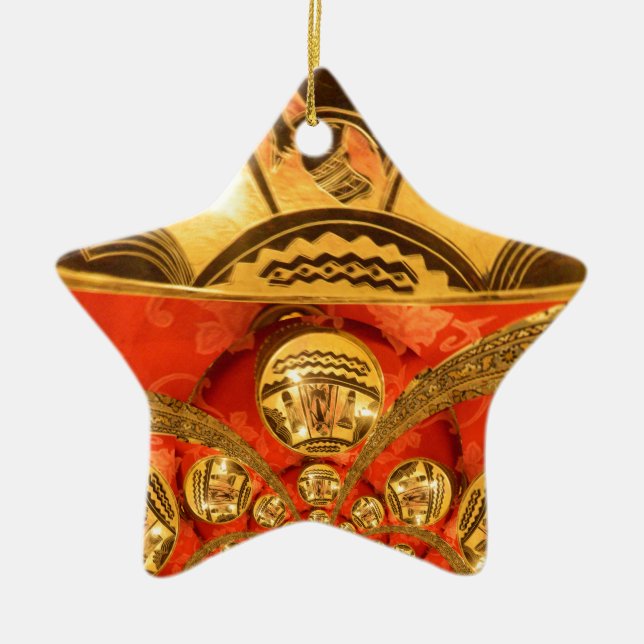 African Cultural Art: Rich Golden Red Design Ceramic Ornament (Front)