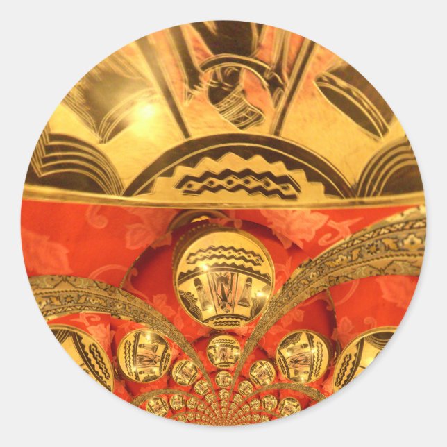 African Cultural Art: Rich Golden Red Design Classic Round Sticker (Front)