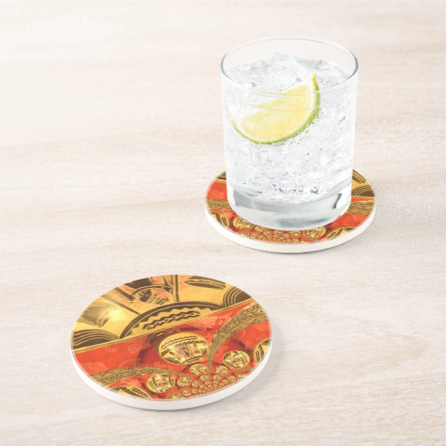 African Cultural Art: Rich Golden Red Design Coaster (Side)