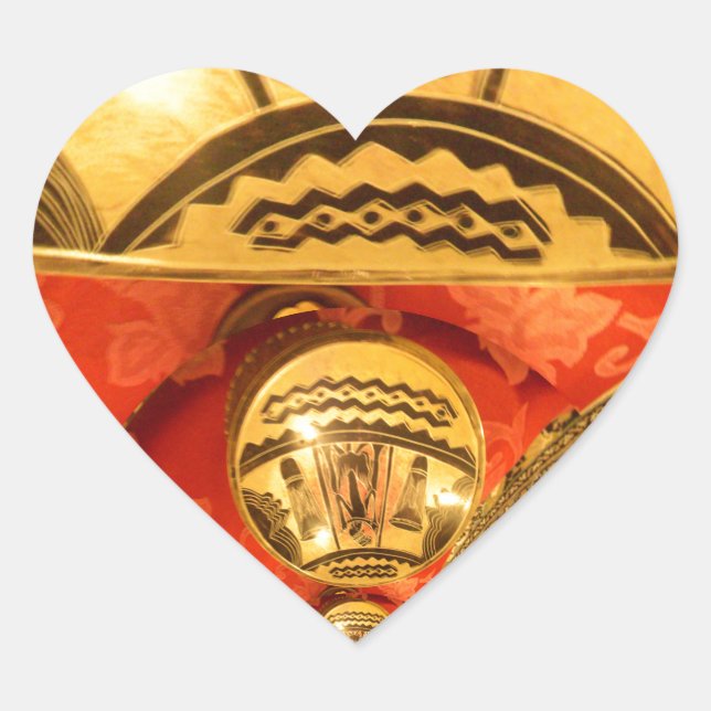 African Cultural Art: Rich Golden Red Design Heart Sticker (Front)