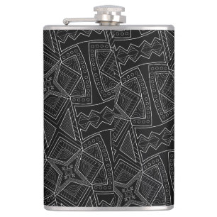 African Culture Black and White  Hip Flask