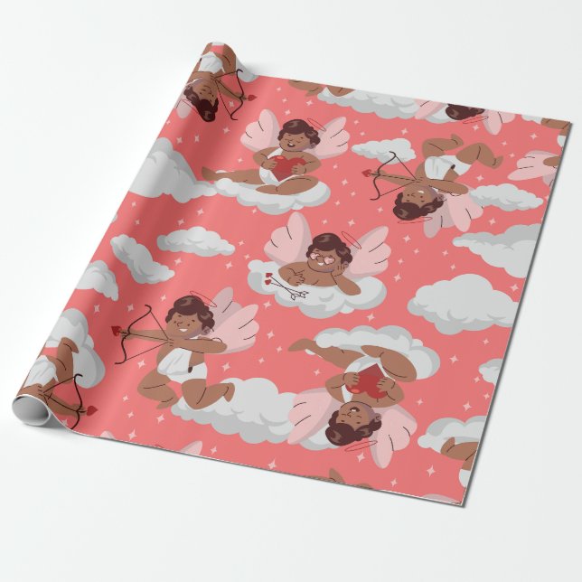 african cupid black cherub angel valentines    wrapping paper (Unrolled)