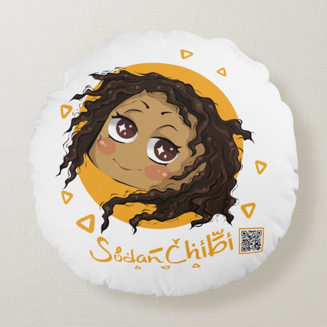 African cute chibi girl  round pillow (Front)