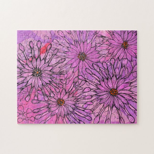African Daisy Cape Daisies Pink Flowers Floral Art Jigsaw Puzzle (Horizontal)