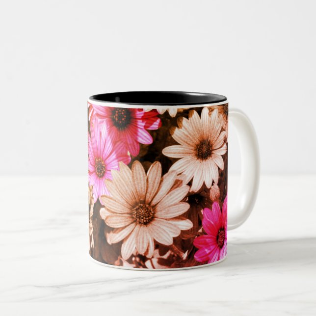 African Daisy Flower Art In Black And White Two-Tone Coffee Mug (Front Right)