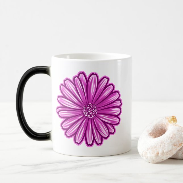 African Daisy Flower, Realistic Illustration Magic Mug (With Donut)
