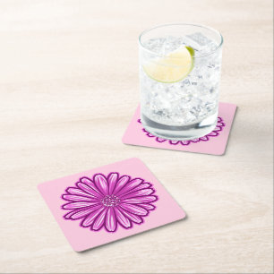 African Daisy Flower, Realistic Illustration Square Paper Coaster