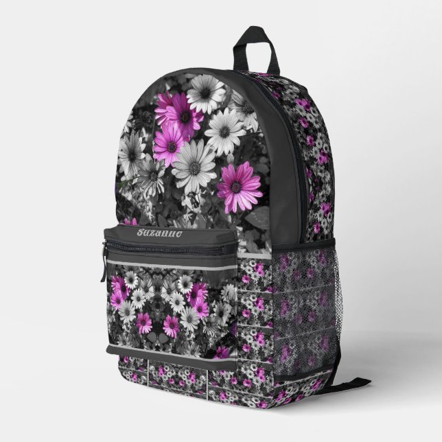 African Daisy Flowers Partial Personalized Printed Backpack (Back Corner Right)