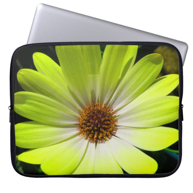 African Daisy Fluorescent Yellow Laptop Bag (Front)