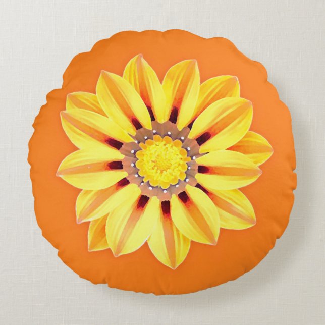 African Daisy / Gazania - Orange and Yellow Round Pillow (Front)
