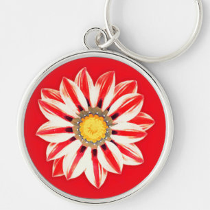 African Daisy / Gazania - Red and White Striped Keychain
