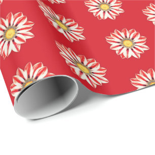 African Daisy / Gazania Red and White Striped Wrapping Paper