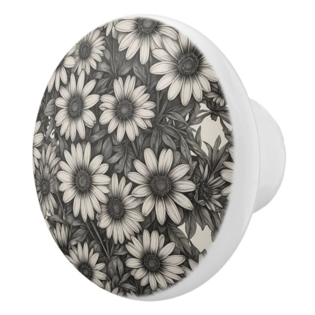 African Daisy grayscale drawing  Ceramic Knob (Right)