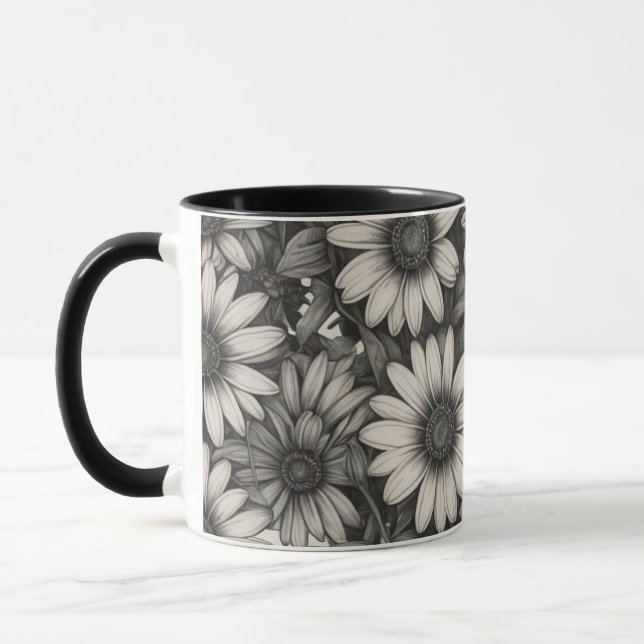 African Daisy grayscale drawing  Mug (Left)