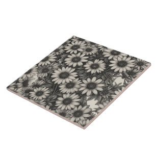 African Daisy grayscale drawing  Tile