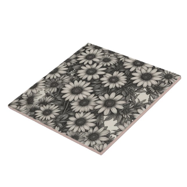 African Daisy grayscale drawing  Tile (Side)