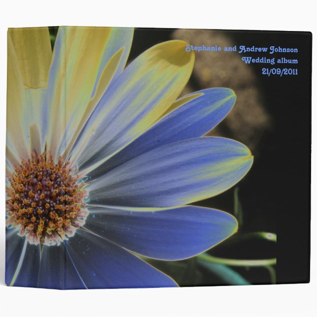 African Daisy Lapis and Gold Custom Wedding Album Binder (Front/Spine)
