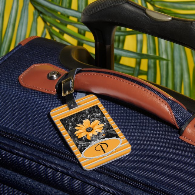 African Daisy Photograph and Monogram Front Luggage Tag (Front Insitu 1)