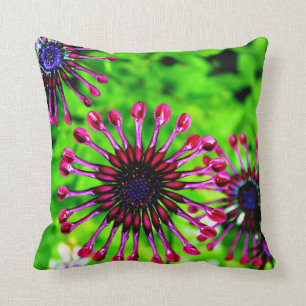 African Daisy Pink Green   Flower throw pillow