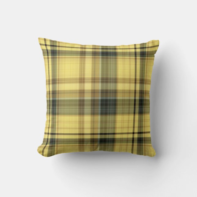 African Daisy Yellow and Green Plaid Throw Pillow (Front)