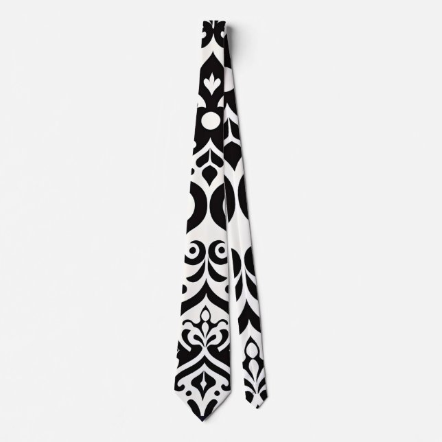 African Damask Black White Pattern Tie (Front)