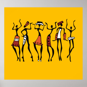 African Dancers, Ethnic Silhouette Vintage. Poster