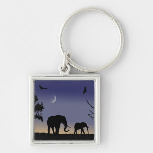African dawn - elephants keychain