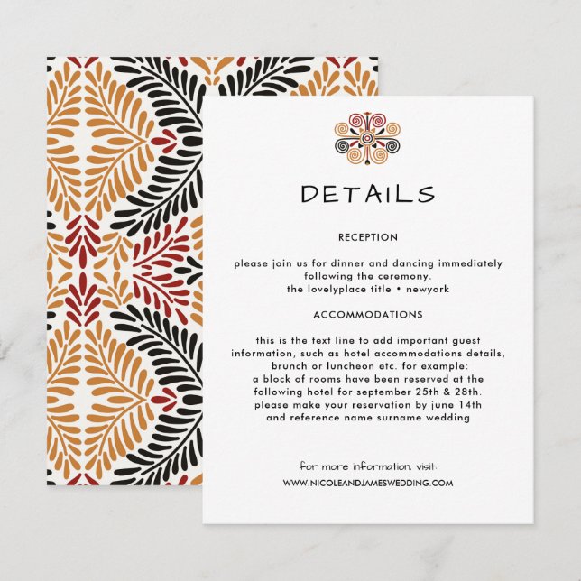 African Decor Wedding Information Guest Enclosure Card (Front/Back)