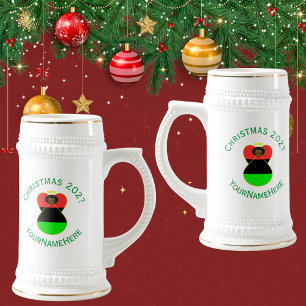 African Diaspora Angel Christmas Flag Personalized Beer Stein