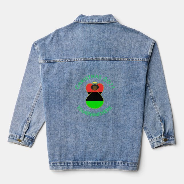 African Diaspora Angel Christmas Flag Personalized Denim Jacket (Back)