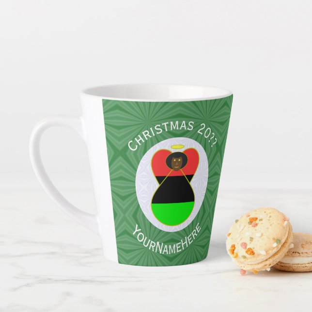 African Diaspora Angel Christmas Flag Personalized Latte Mug (In Situ)