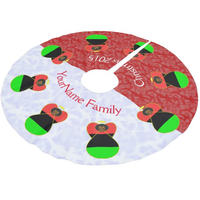 African Diaspora Angel Dressed in Flag on Red and Brushed Polyester Tree Skirt (Angled)