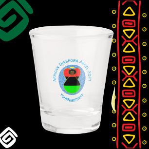African Diaspora Angel Personalized Blue Text Shot Glass