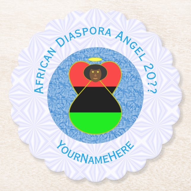 African Diaspora Flag Angel Personalized Paper Coaster (Front)