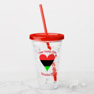 African Diaspora Heart Flag Personalized Text  Acrylic Tumbler