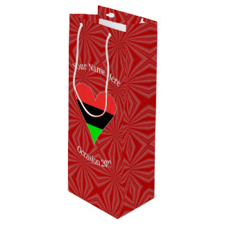 African Diaspora Heart Flag Personalized Text  Wine Gift Bag