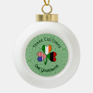 African Diaspora Irish American Shamrock Personal Ceramic Ball Christmas Ornament