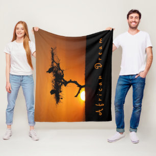 African Dream sunset romantic photo with text Fleece Blanket