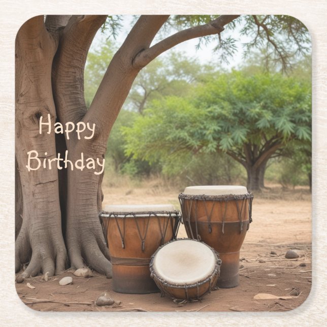 African Drums Square Paper Coaster (Front)