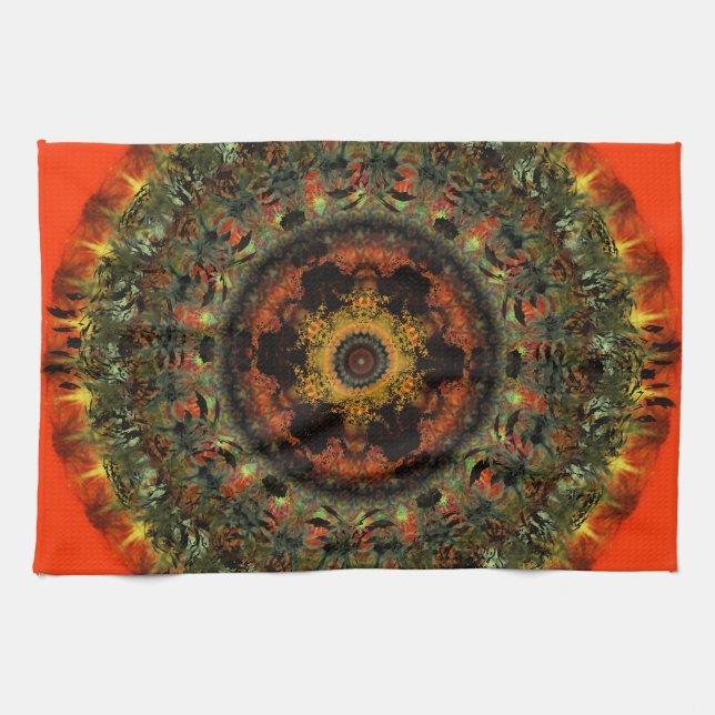 African Dusk Mandala Kitchen Tea towel (orange) (Horizontal)
