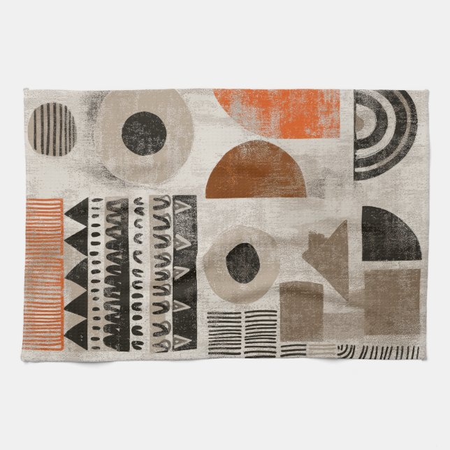 African elements in muted colours kitchen towel (Horizontal)